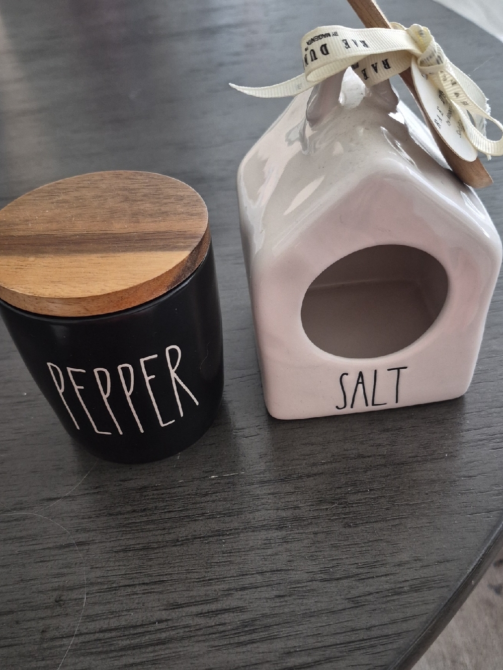 Rae Dunn Black Pepper Canister & Cream Salt House Set